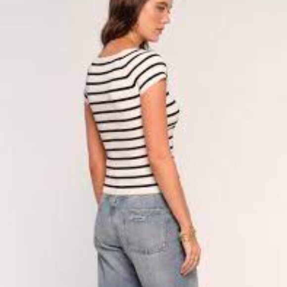 HEARTLOOM SHEA IVORY NAVY STRIPED SCOOP NECK SWEATER TOP NWT $79 - Picture 2 of 10